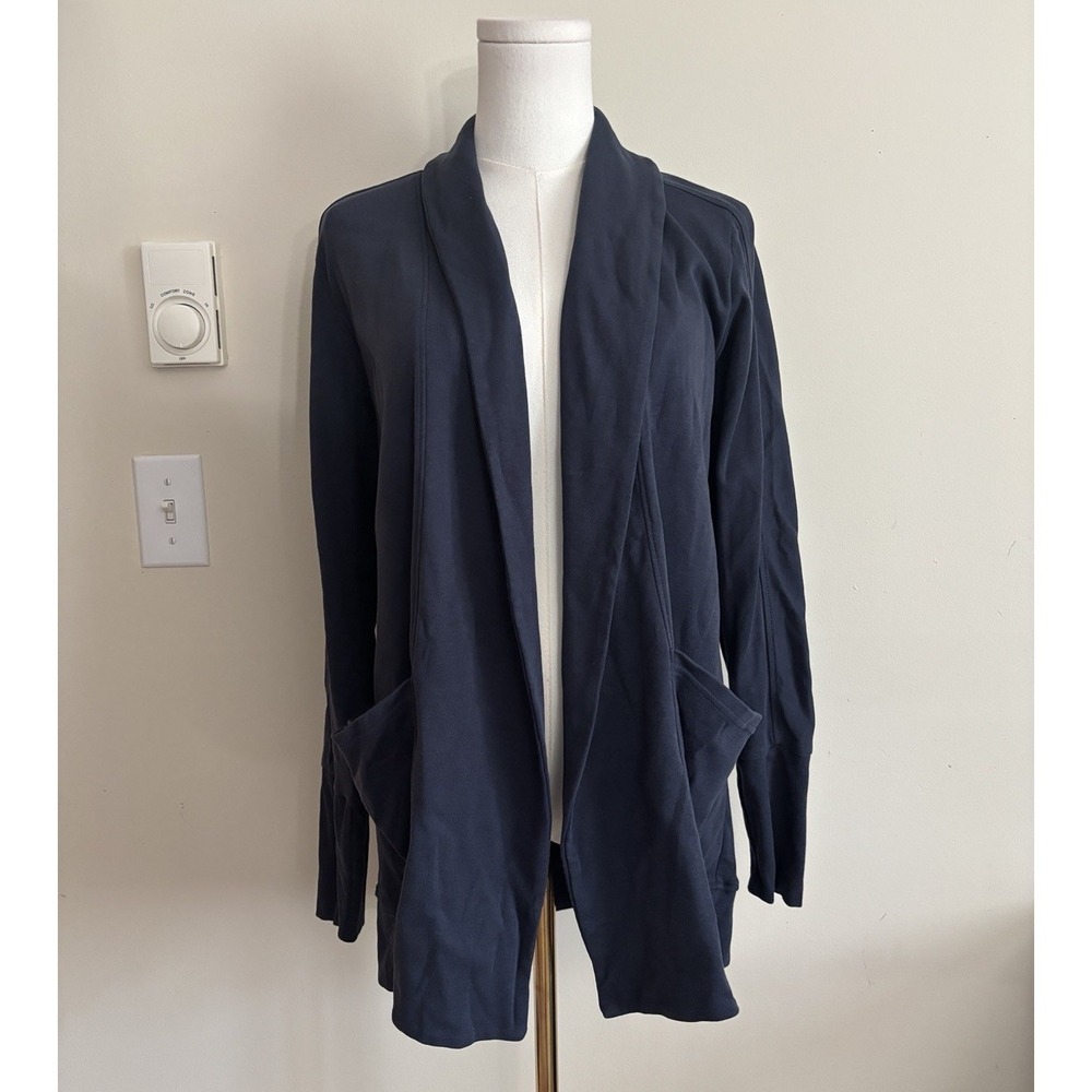 Pact‎ Womens Large Open Front Cardigan 100% Organic Cotton Blue Minimalist Chic